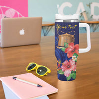 Personalised Tokelau Tropical Hibiscus Tumbler With Handle With Polynesian Plumeria Tattoo