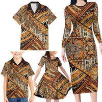 Hawaiian Style Tapa Family Matching Long Sleeve Bodycon Dress and Hawaiian Shirt Vintage Seamless Pattern - Polynesian Pride