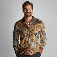 Hawaiian Style Tapa Long Sleeve Polo Shirt Vintage Seamless Pattern - Polynesian Pride