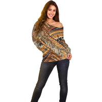 Hawaiian Style Tapa Off Shoulder Sweater Vintage Seamless Pattern - Polynesian Pride