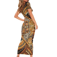 Hawaiian Style Tapa Short Sleeve Bodycon Dress Vintage Seamless Pattern - Polynesian Pride