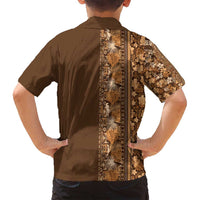 Hawaiian Tribal Elements Hibiscus Family Matching Puletasi and Hawaiian Shirt Gold Pattern - Polynesian Pride