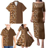Hawaiian Tribal Elements Hibiscus Family Matching Puletasi and Hawaiian Shirt Gold Pattern - Polynesian Pride