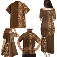 Hawaiian Tribal Elements Hibiscus Family Matching Puletasi and Hawaiian Shirt Gold Pattern - Polynesian Pride