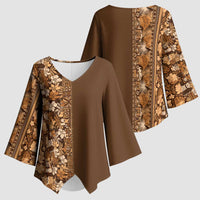 Hawaiian Tribal Elements Hibiscus Kimono Sleeve Blouse Gold Pattern - Polynesian Pride