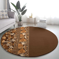Hawaiian Tribal Elements Hibiscus Round Carpet Gold Pattern - Polynesian Pride