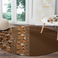 Hawaiian Tribal Elements Hibiscus Round Carpet Gold Pattern - Polynesian Pride