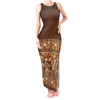 Hawaiian Tribal Elements Hibiscus Tank Maxi Dress Gold Pattern - Polynesian Pride