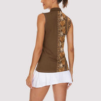Hawaiian Tribal Elements Hibiscus Women Sleeveless Polo Shirt Gold Pattern - Polynesian Pride