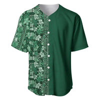 Hawaiian Tribal Elements Hibiscus Baseball Jersey Green Pattern - Polynesian Pride
