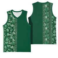 Hawaiian Tribal Elements Hibiscus Basketball Jersey Green Pattern - Polynesian Pride