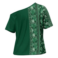 Hawaiian Tribal Elements Hibiscus Cross Shoulder Shirt Green Pattern - Polynesian Pride
