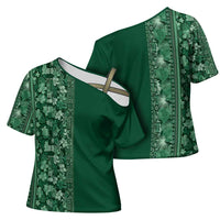 Hawaiian Tribal Elements Hibiscus Cross Shoulder Shirt Green Pattern - Polynesian Pride