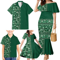 Hawaiian Tribal Elements Hibiscus Family Matching Mermaid Dress and Hawaiian Shirt Green Pattern - Polynesian Pride