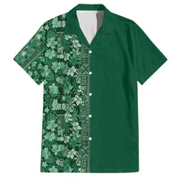 Hawaiian Tribal Elements Hibiscus Family Matching Off Shoulder Short Dress and Hawaiian Shirt Green Pattern - Polynesian Pride