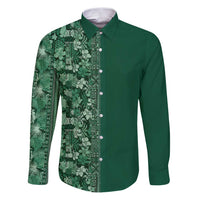 Hawaiian Tribal Elements Hibiscus Family Matching Puletasi and Hawaiian Shirt Green Pattern - Polynesian Pride