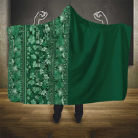 Hawaiian Tribal Elements Hibiscus Hooded Blanket Green Pattern - Polynesian Pride