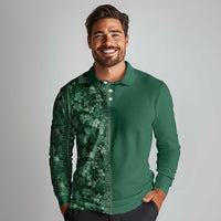 Hawaiian Tribal Elements Hibiscus Long Sleeve Polo Shirt Green Pattern - Polynesian Pride