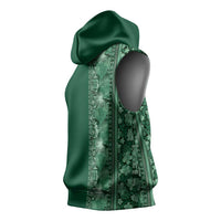 Hawaiian Tribal Elements Hibiscus Sleeveless Hoodie Green Pattern - Polynesian Pride