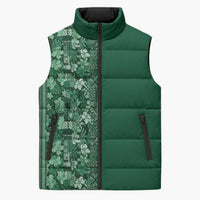 Hawaiian Tribal Elements Hibiscus Sleeveless Puffer Jacket Green Pattern - Polynesian Pride