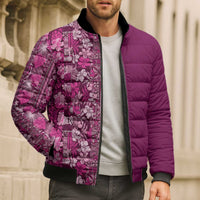 Hawaiian Tribal Elements Hibiscus Bomber Puffer Jacket Pink Pattern - Polynesian Pride