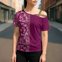 Hawaiian Tribal Elements Hibiscus Cross Shoulder Shirt Pink Pattern - Polynesian Pride