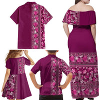Hawaiian Tribal Elements Hibiscus Family Matching Off Shoulder Maxi Dress and Hawaiian Shirt Pink Pattern - Polynesian Pride