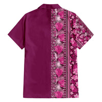 Hawaiian Tribal Elements Hibiscus Family Matching Off Shoulder Short Dress and Hawaiian Shirt Pink Pattern - Polynesian Pride
