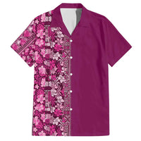 Hawaiian Tribal Elements Hibiscus Family Matching Summer Maxi Dress and Hawaiian Shirt Pink Pattern - Polynesian Pride