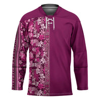 Hawaiian Tribal Elements Hibiscus Hockey Jersey Pink Pattern - Polynesian Pride