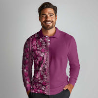 Hawaiian Tribal Elements Hibiscus Long Sleeve Polo Shirt Pink Pattern - Polynesian Pride