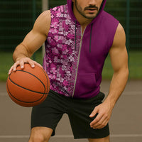 Hawaiian Tribal Elements Hibiscus Sleeveless Zip Hoodie Pink Pattern - Polynesian Pride