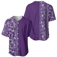 Hawaiian Tribal Elements Hibiscus Baseball Jersey Purple Pattern - Polynesian Pride