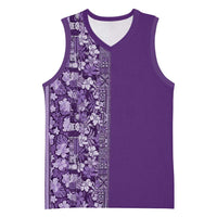 Hawaiian Tribal Elements Hibiscus Basketball Jersey Purple Pattern - Polynesian Pride