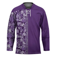 Hawaiian Tribal Elements Hibiscus Hockey Jersey Purple Pattern - Polynesian Pride
