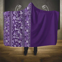 Hawaiian Tribal Elements Hibiscus Hooded Blanket Purple Pattern - Polynesian Pride