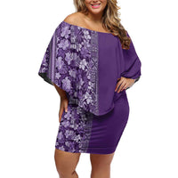 Hawaiian Tribal Elements Hibiscus Off Shoulder Short Dress Purple Pattern - Polynesian Pride