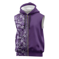 Hawaiian Tribal Elements Hibiscus Sleeveless Zip Hoodie Purple Pattern - Polynesian Pride