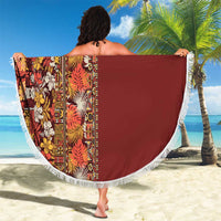 Hawaiian Tribal Elements Hibiscus Beach Blanket Red Pattern - Polynesian Pride