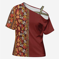 Hawaiian Tribal Elements Hibiscus Cross Shoulder Shirt Red Pattern - Polynesian Pride