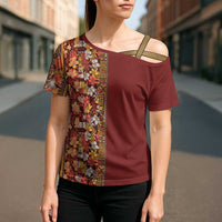 Hawaiian Tribal Elements Hibiscus Cross Shoulder Shirt Red Pattern - Polynesian Pride