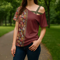 Hawaiian Tribal Elements Hibiscus Cross Shoulder Shirt Red Pattern - Polynesian Pride