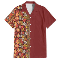Hawaiian Tribal Elements Hibiscus Family Matching Off Shoulder Maxi Dress and Hawaiian Shirt Red Pattern - Polynesian Pride