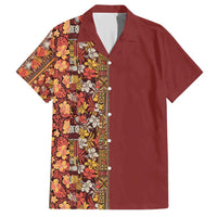 Hawaiian Tribal Elements Hibiscus Family Matching Short Sleeve Bodycon Dress and Hawaiian Shirt Red Pattern - Polynesian Pride