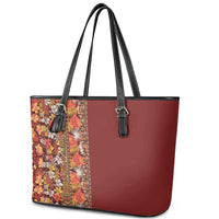 Hawaiian Tribal Elements Hibiscus Leather Tote Bag Red Pattern - Polynesian Pride