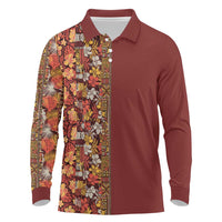 Hawaiian Tribal Elements Hibiscus Long Sleeve Polo Shirt Red Pattern - Polynesian Pride