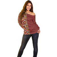 Hawaiian Tribal Elements Hibiscus Off Shoulder Sweater Red Pattern - Polynesian Pride