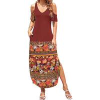 Hawaiian Tribal Elements Hibiscus Summer Maxi Dress Red Pattern - Polynesian Pride