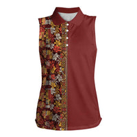 Hawaiian Tribal Elements Hibiscus Women Sleeveless Polo Shirt Red Pattern - Polynesian Pride