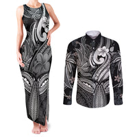 Polynesia Couples Matching Tank Maxi Dress and Long Sleeve Button Shirts Whale Tale and Polynesian Sunset Plumeria Black LT9 Black - Polynesian Pride